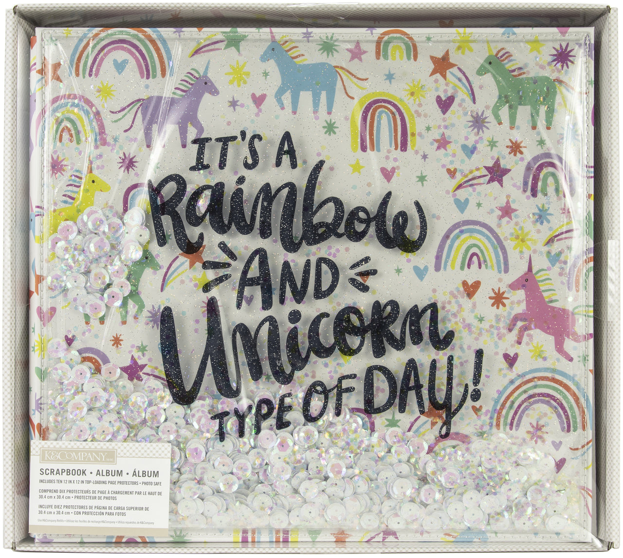 K&Company Faux Leather Post Bound Album 12"X12" - Rainbow & Unicorn