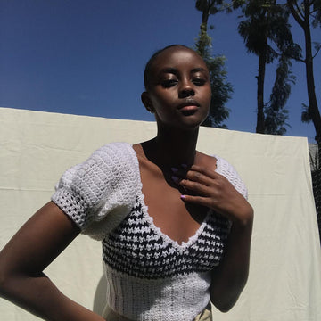 Houndstooth puff sleeve top