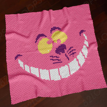 C2C Cheshire Cat Smile Blanket Face Pink Afghan 90x90 Square CROCHET PATTERN