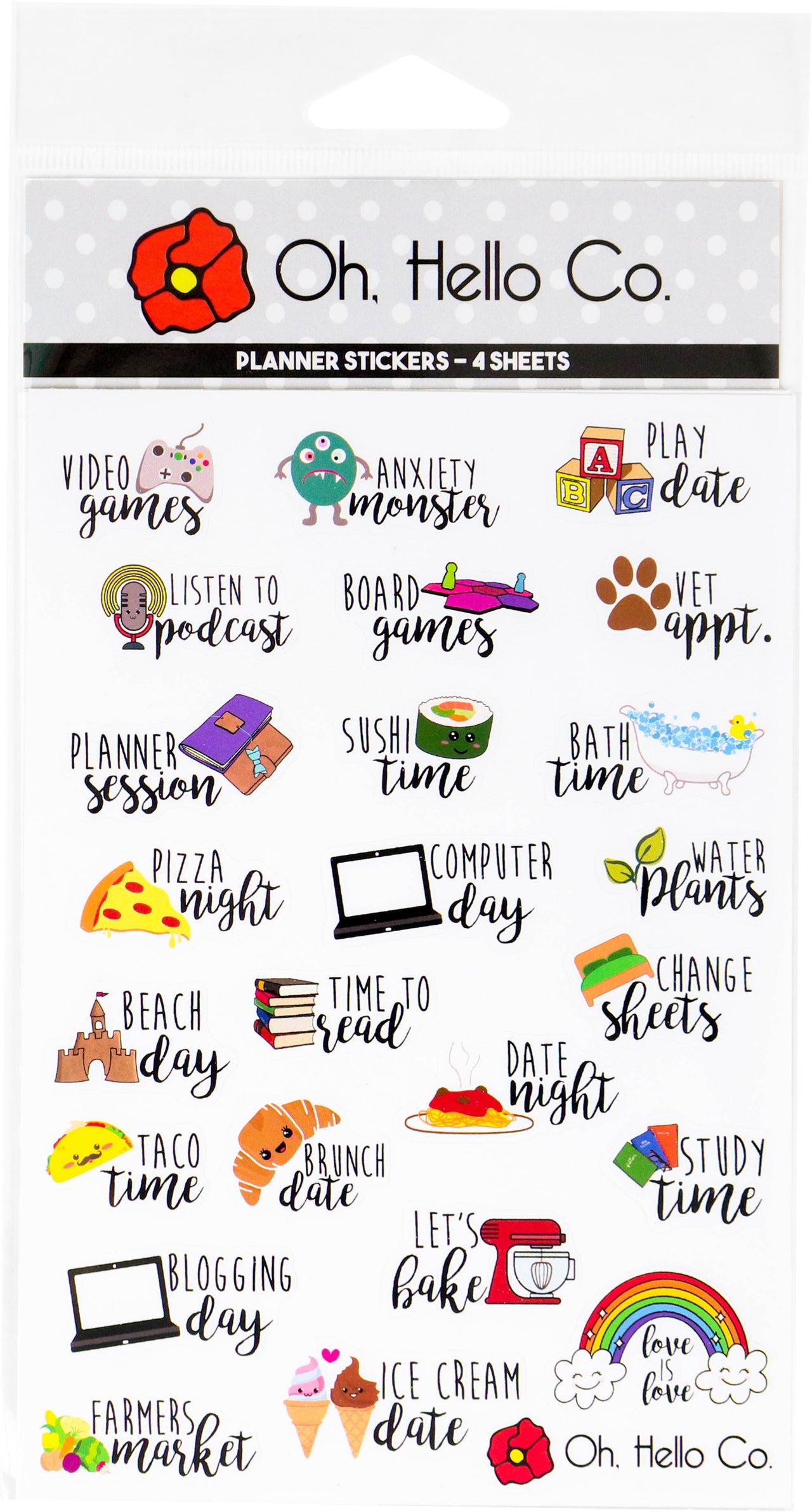 Oh, Hello Co. Oh Hello Planner Stickers 4 Sheets - Font Icon Variety