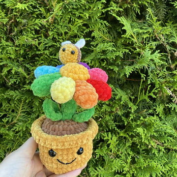 Potted Rainbow Flower with Bumblebee