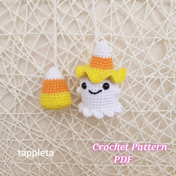 Ghost with Candy corn crochet car charm pattern, Candy corn crochet pattern, Candy corn ghost car rearview mirror hanging, Halloween crochet