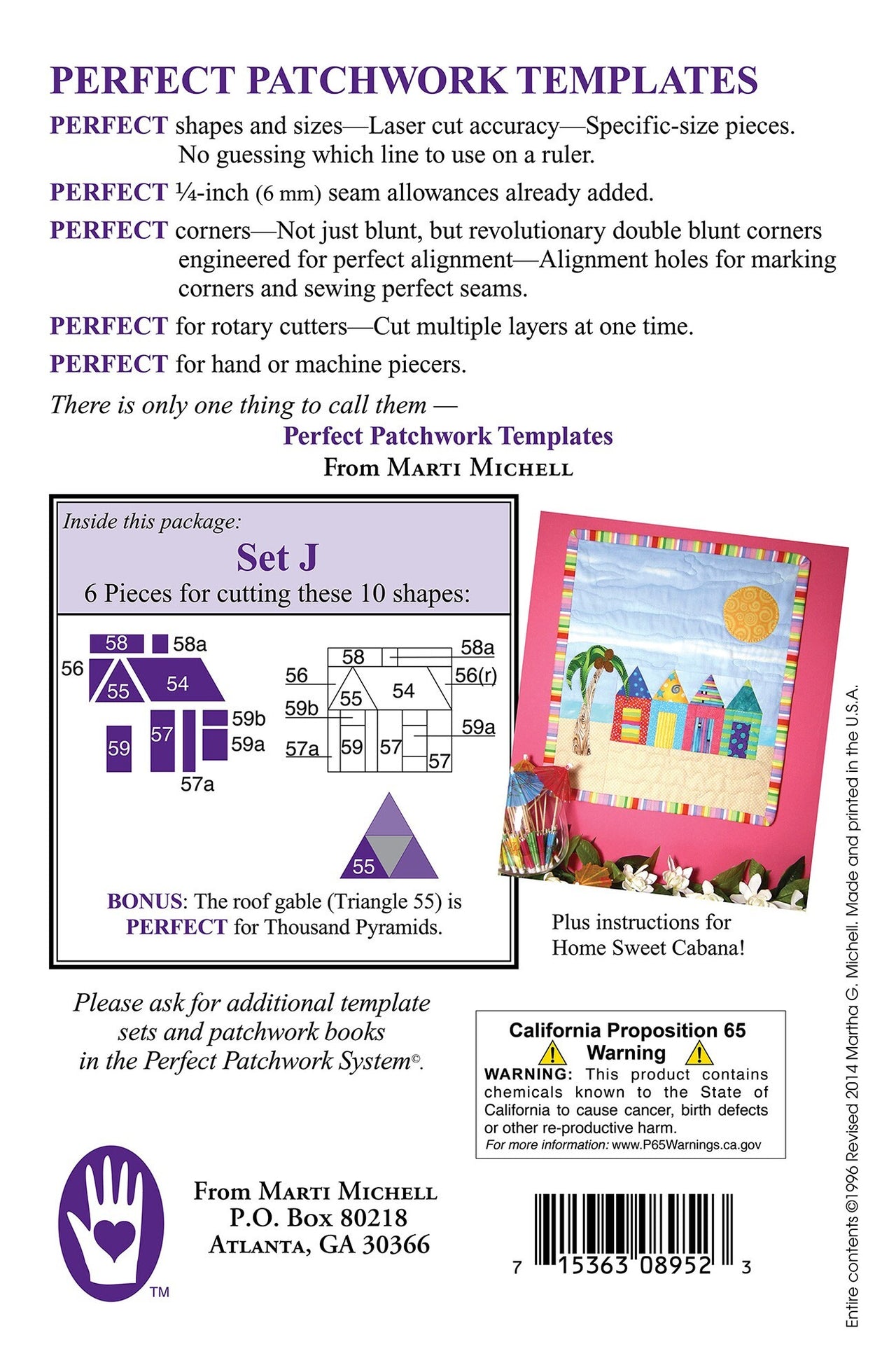 Marti Michell Set J Perfect Patchwork Quilting Template