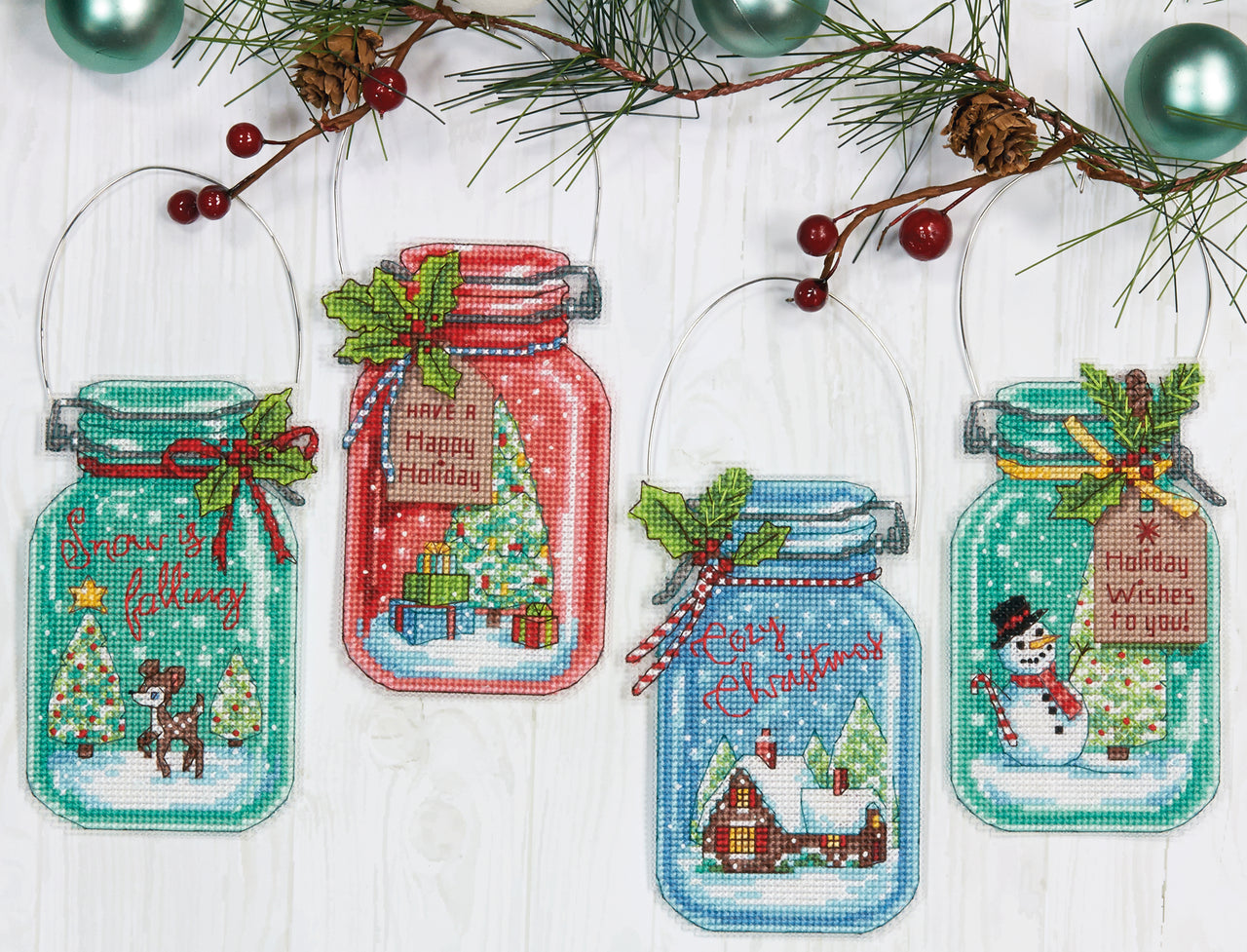 Dimensions Christmas Jar Ornaments Cross Stitch Kit - 7.5 inches