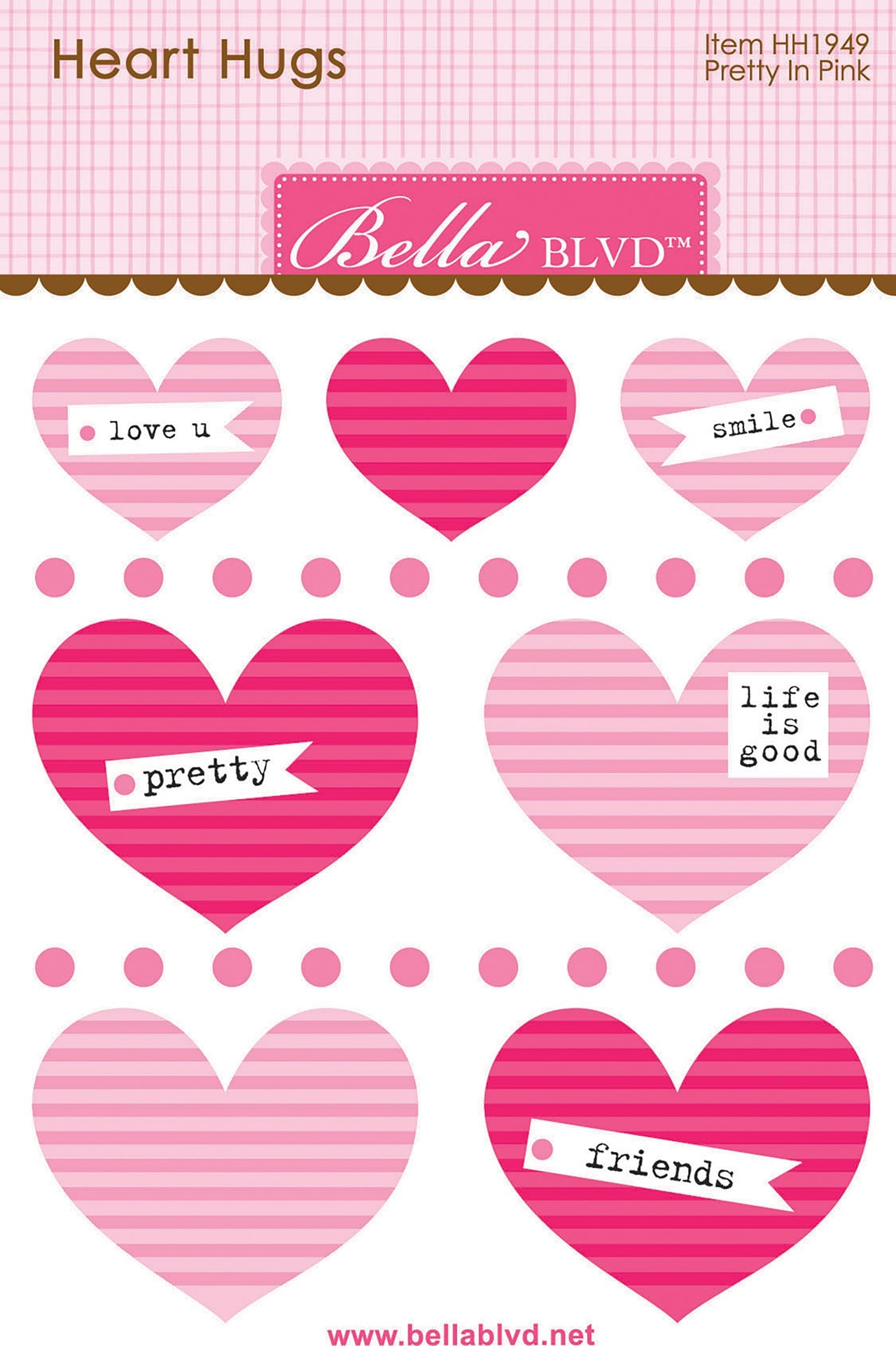 Doodlebug Bella Blvd Legacy Heart Hugs Embellishments 7/Pkg - Pretty In Pink