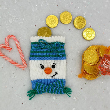 Christmas DK Knitting Pattern Chocolate Coin Bags Charity Robin Snowman Reindeer
