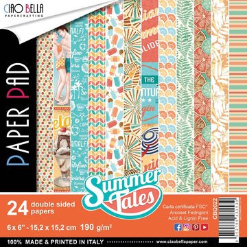 Ciao Bella Double-Sided Paper Pack 90lb 6"X6" 24/Pkg - Summer Tales, 12 Designs/2 Each