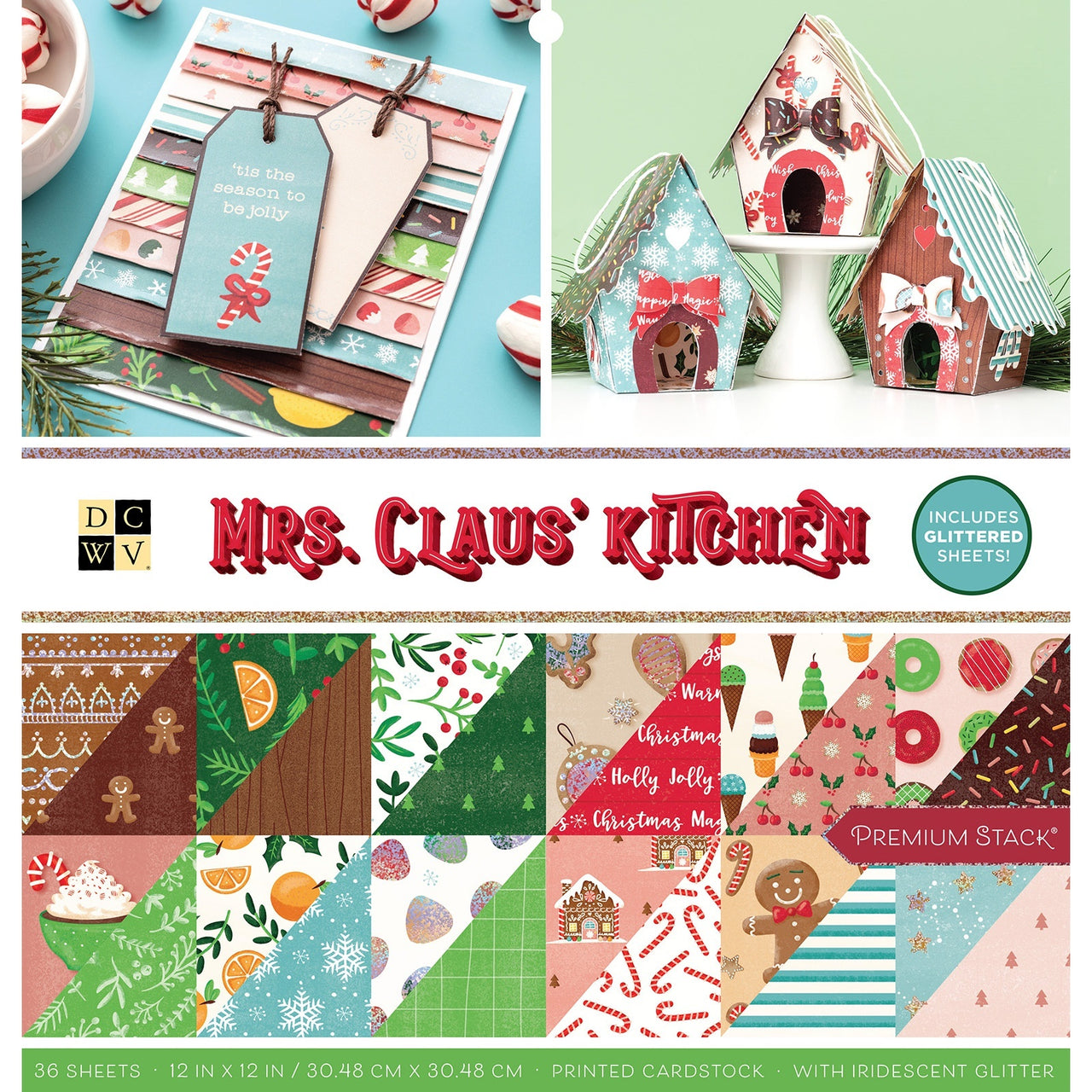 American Crafts DCWV Double-Sided Cardstock Stack 12"X12" 36/Pkg - Mrs. Claus' Kitchen W/Glitter Accents