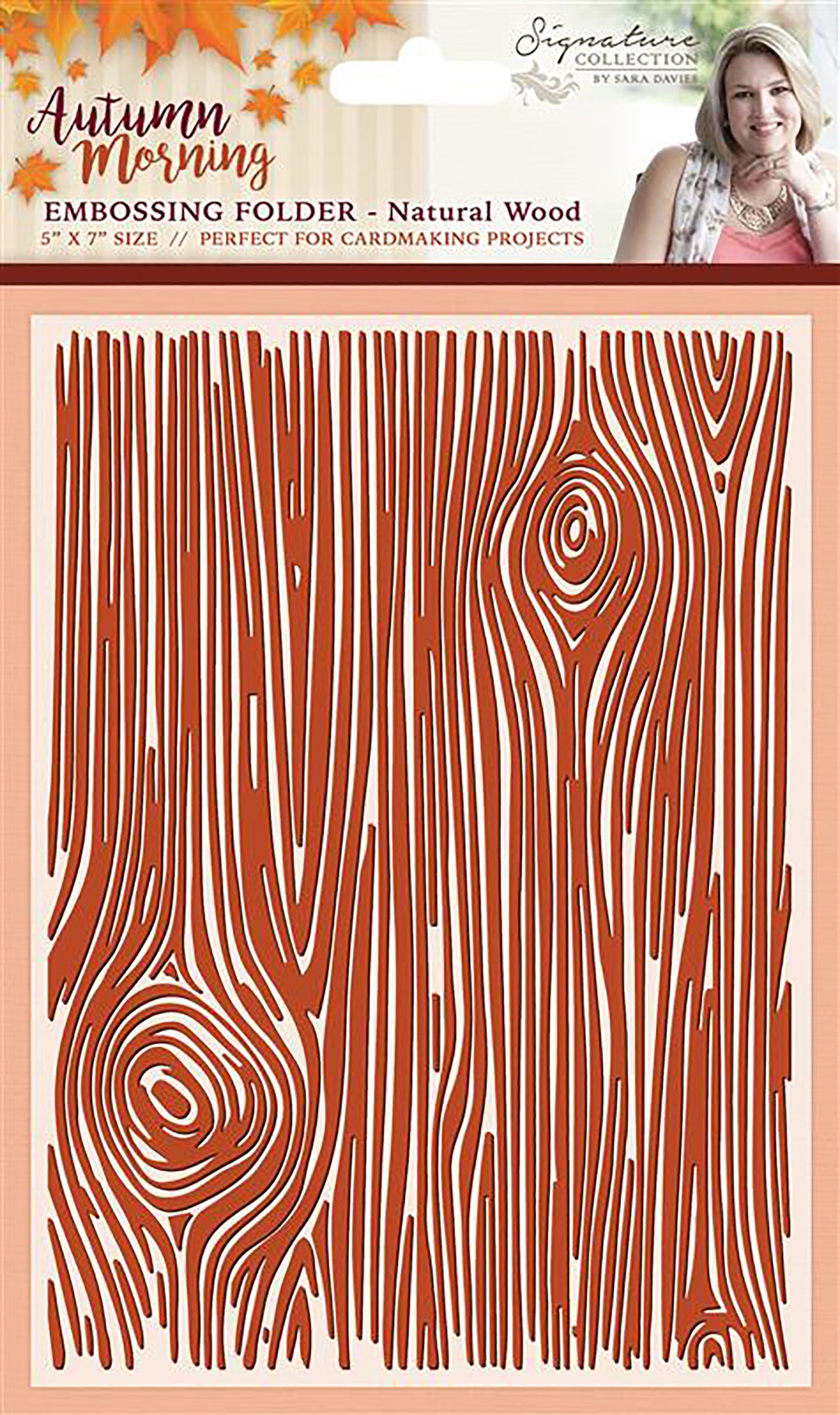 Crafter's Companion Sara Davies Signature Autumn Morning Embossing Folder 5"X7" - Natural Wood