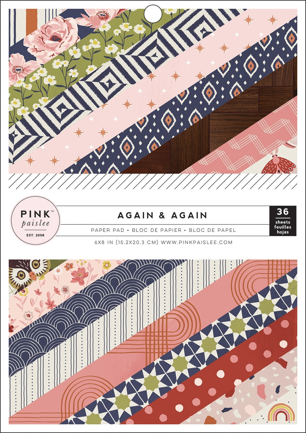 American Crafts Pink Paislee Single-Sided Paper Pad 6"X8" 36/Pkg - Again & Again, 18 Designs/2 Each