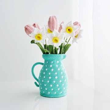 Crochet flower vase, crochet flowers, crochet pitcher, Jug with flowers