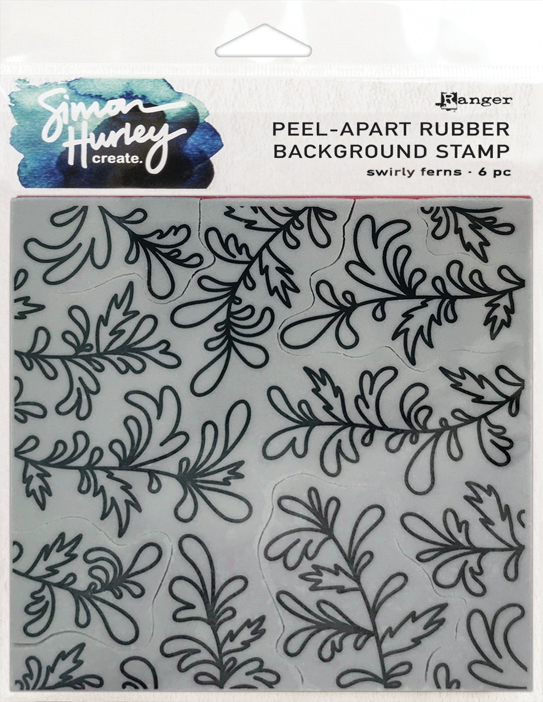 Ranger Simon Hurley create. Cling Stamps 6"X6" - Swirly Ferns