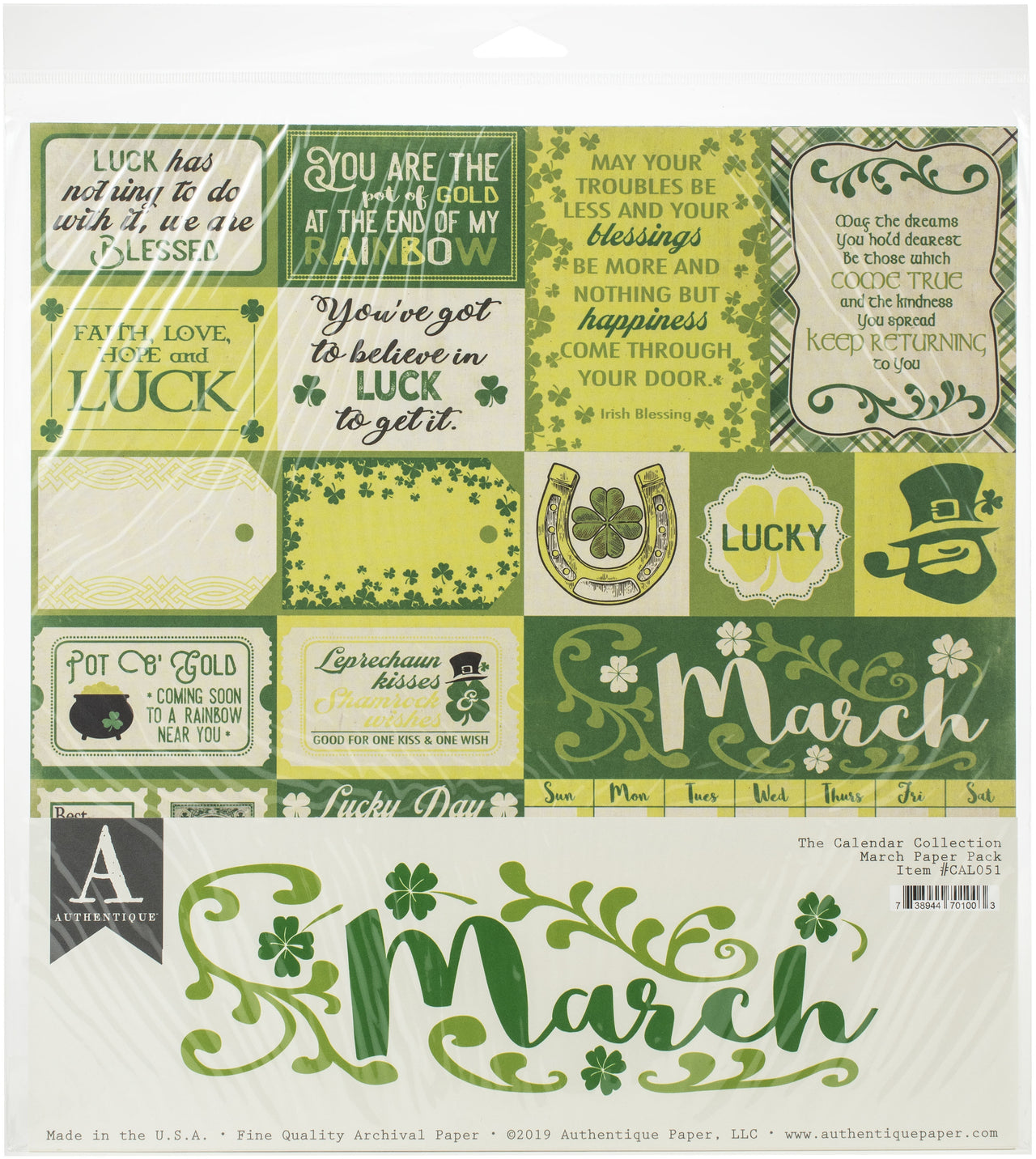 Authentique Paper Authentique Double-Sided Cardstock Pack 12"X12" 11/Pkg - March, 3 Designs/3 Each + 2 Solids