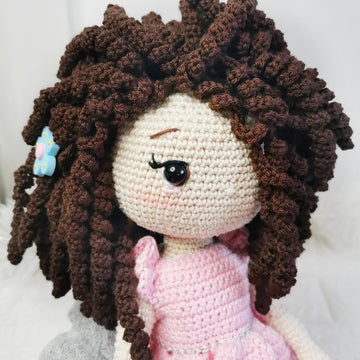 Curly Hair Doll in Pink Dress Amigurumi