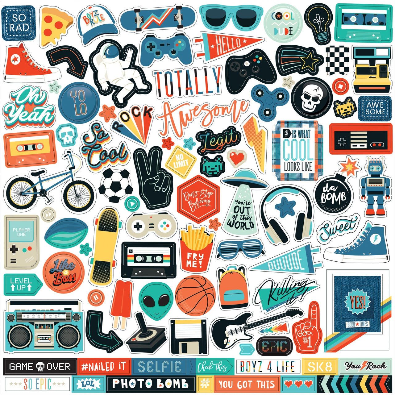 Echo Park Paper Teen Spirit Boy Cardstock Stickers 12"X12" - Elements