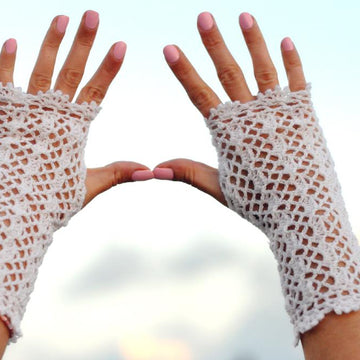 Evita crochet lace fingerless gloves