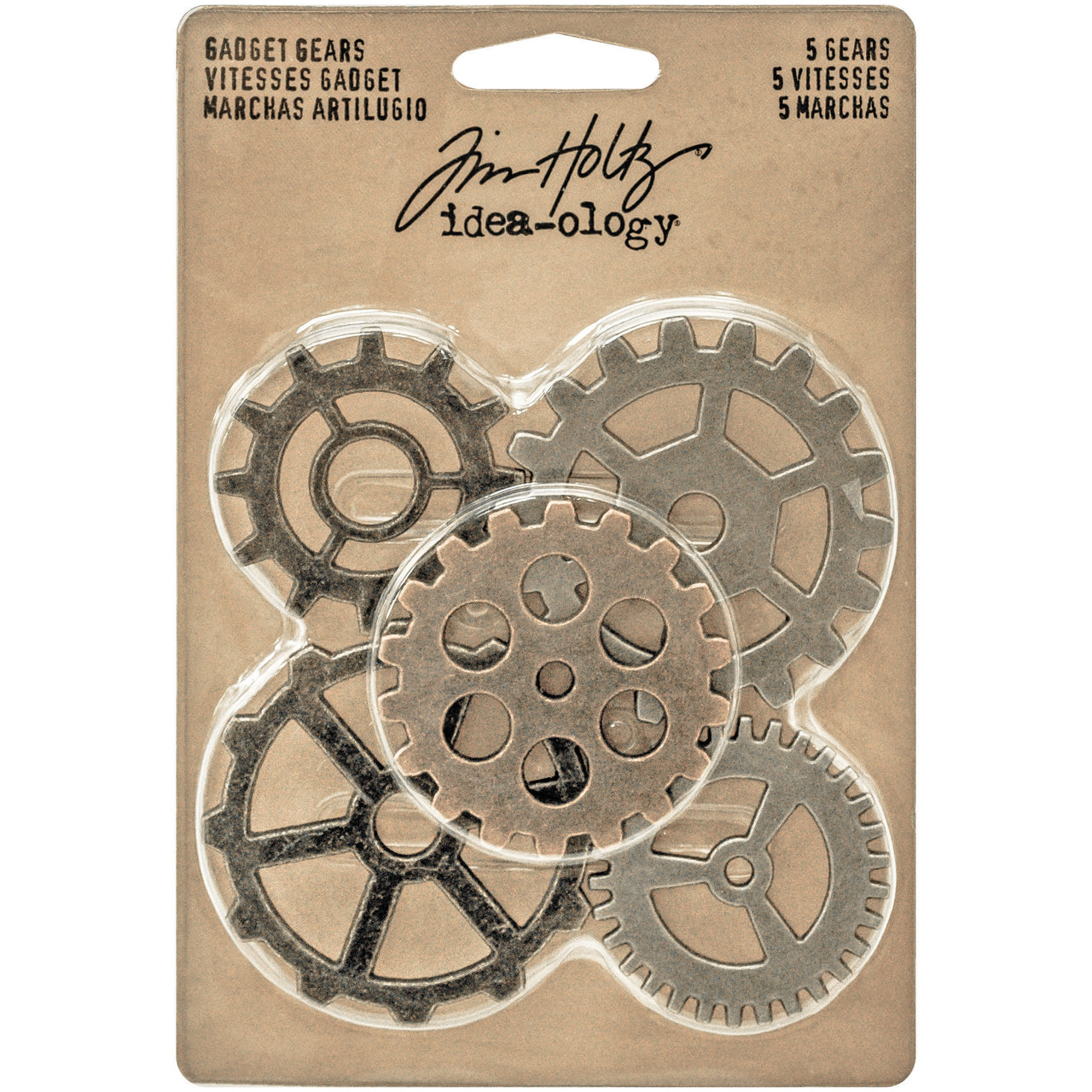 Advantus Idea-Ology Metal Gadget Gears 1.5" To 2" 5/Pkg - Antique Nickel, Brass & Copper