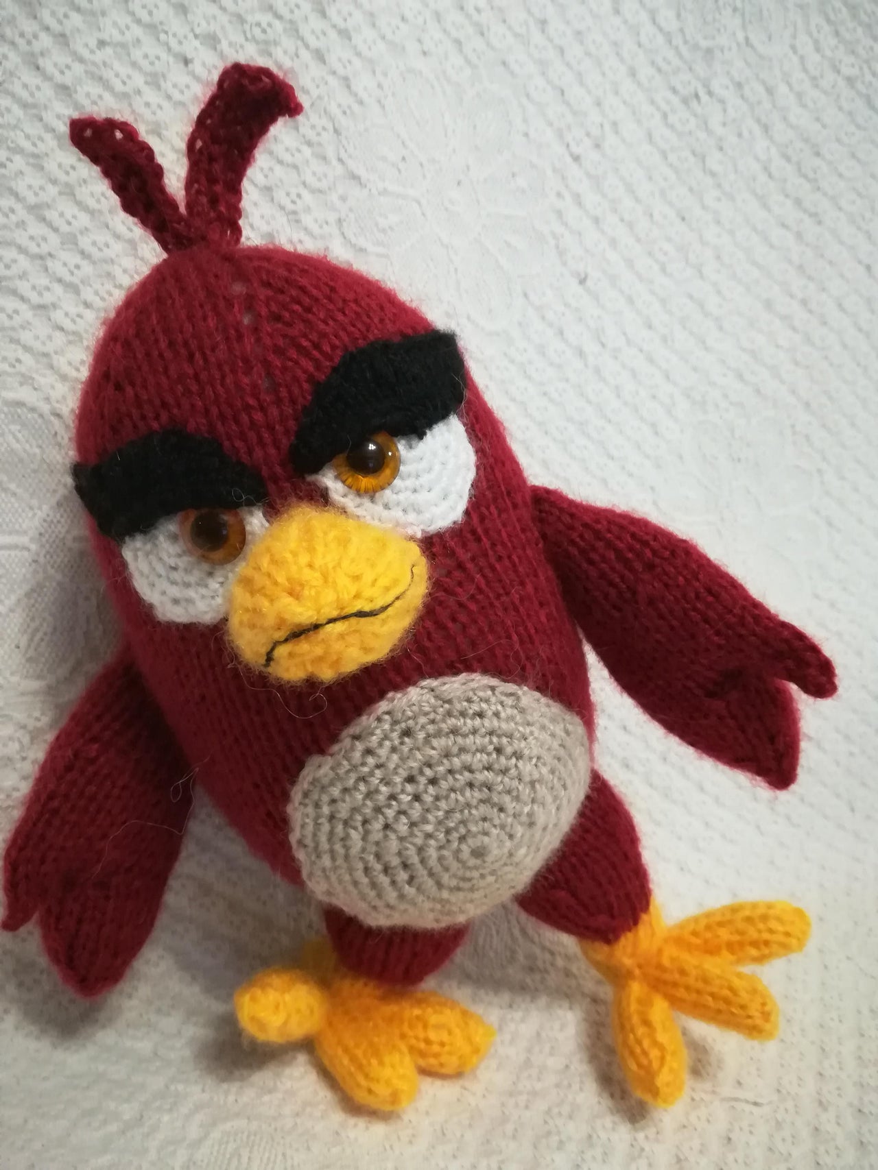 Exclusive Knitting Patterns for beginners -Knitted Red Angry birds 10 inc
