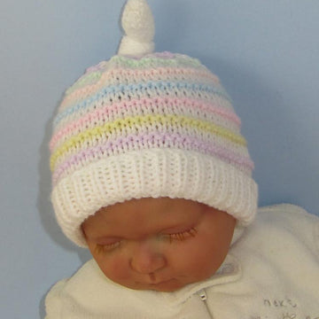 Baby Candy Stripe Topknot Beanie Hat
