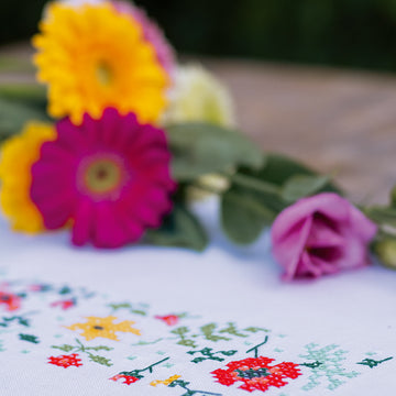 Vervaco Fresh Flowers Table Runner Cross Stitch Kit - 40cm x 100cm