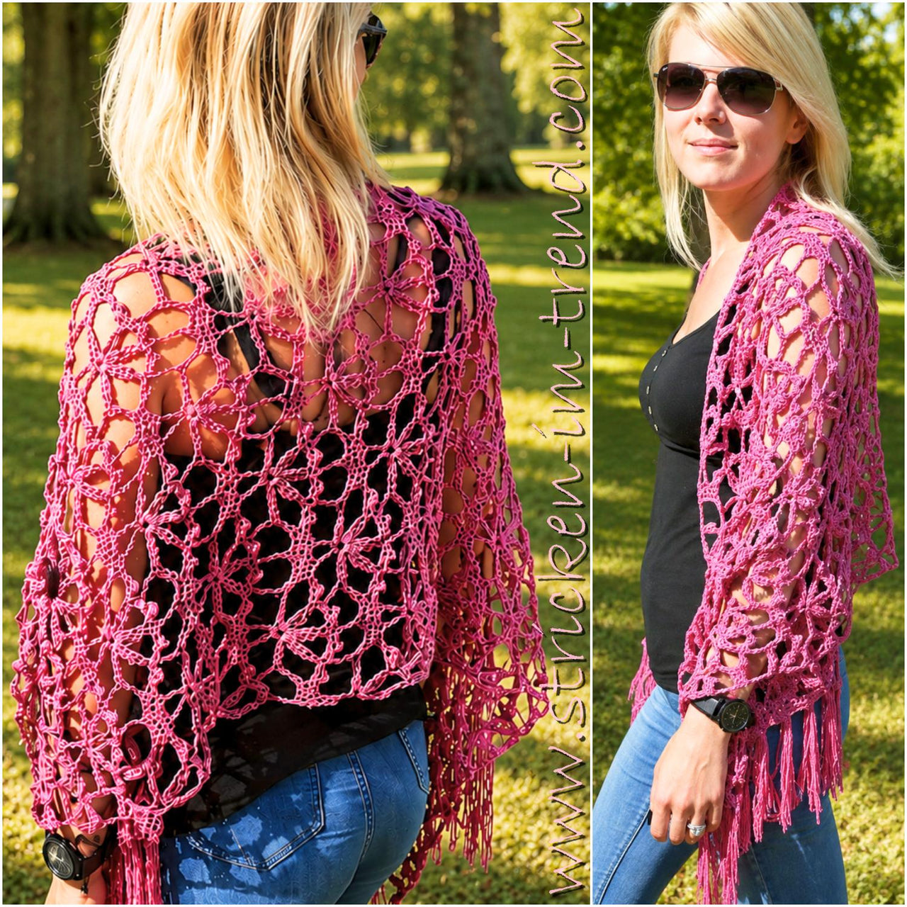 Crochet Pattern Shawl Pink Poison | Floral Crochet Stole | Fringe Wrap PDF
