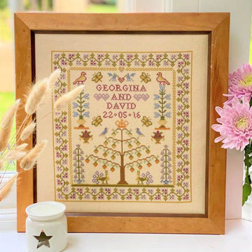 Historical Sampler Company Wedding Tree of Life Sampler Cross Stitch Kit - 20cm x 23cm