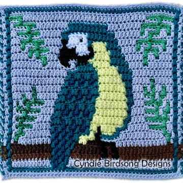 Tropical Macaw - mosaic crochet square