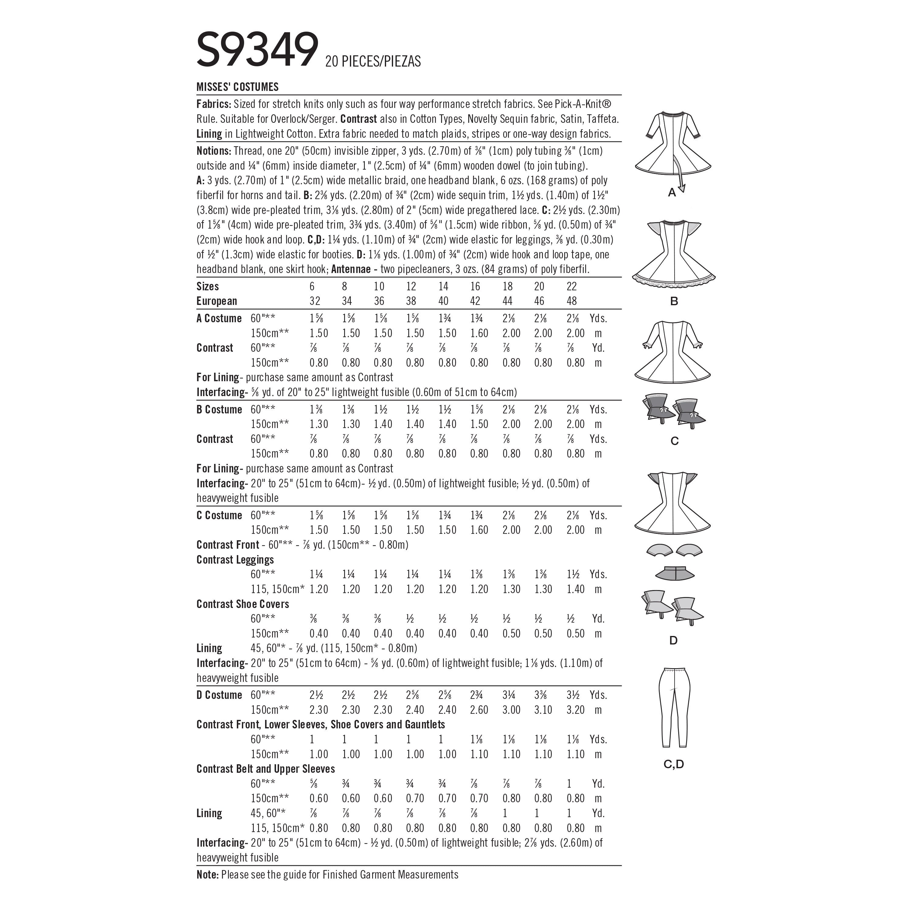 Simplicity Misses' Costumes S9349 - Sewing Pattern