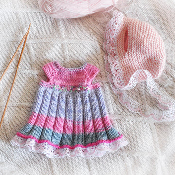 Teddy Bear and Doll Clothes: Dress and Bonnet