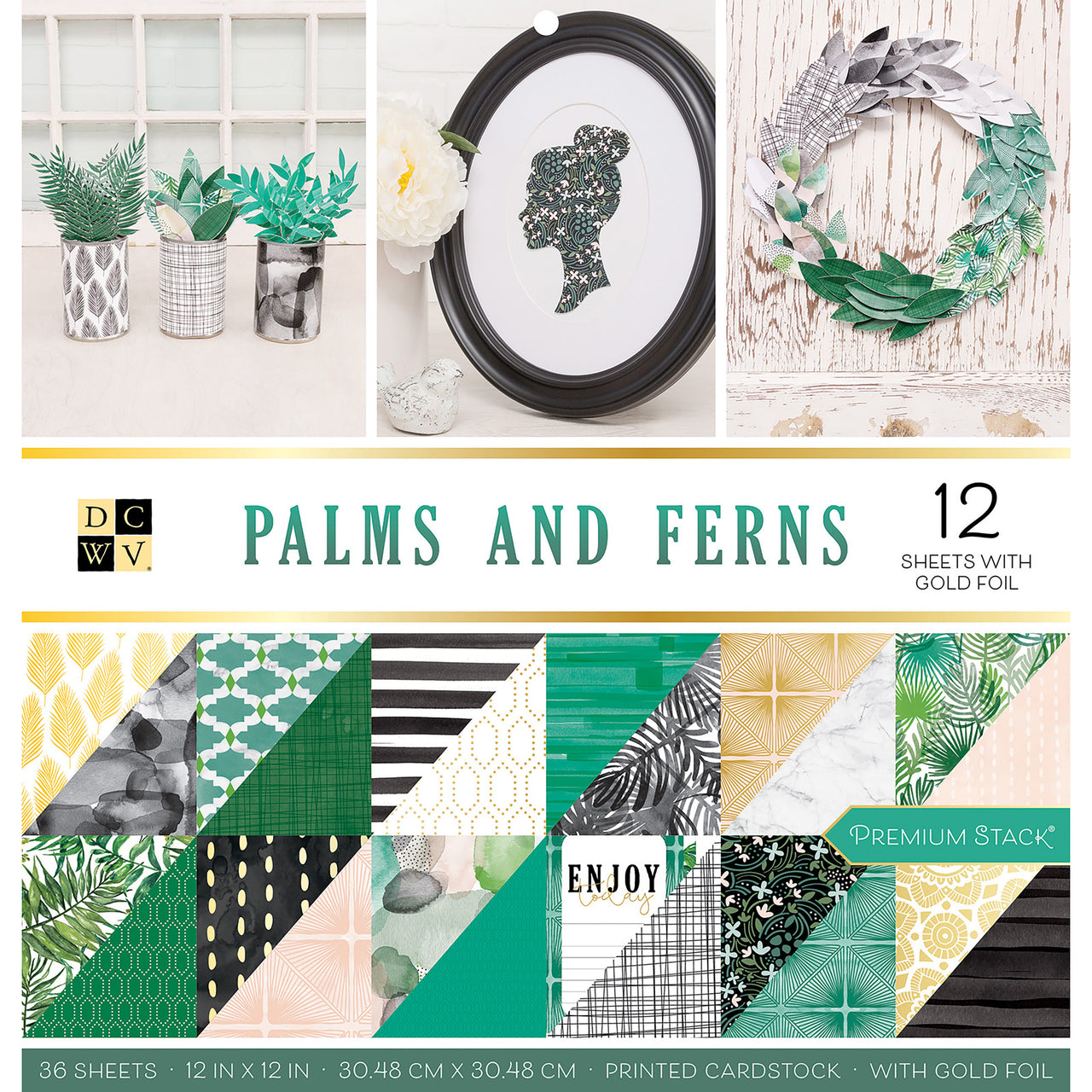 American Crafts DCWV Double-Sided Cardstock Stack 12"X12" 36/Pkg - Palms & Ferns, 18 Designs/2 Each