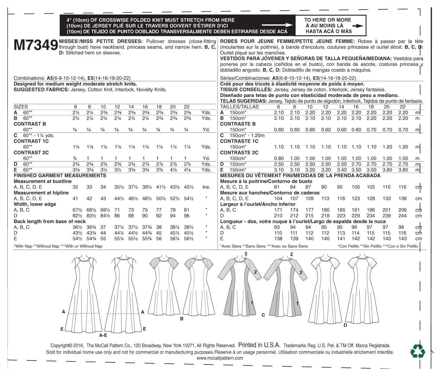 McCall's Misses'/Miss Petite Sleeveless or Raglan Sleeve, Fit and Flare Dresses M7349 - Sewing Pattern