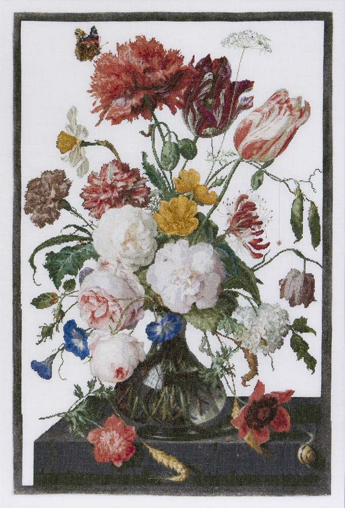 Thea Gouverneur Bv Still Life with Flowers in a glass Vase Cross Stitch Kit (18 count Aida) - 72cm x 49cm