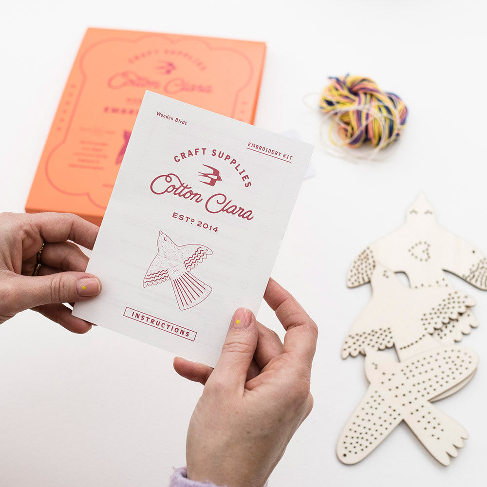 Cotton Clara Wooden Bird Embroidery Kit - 12cm