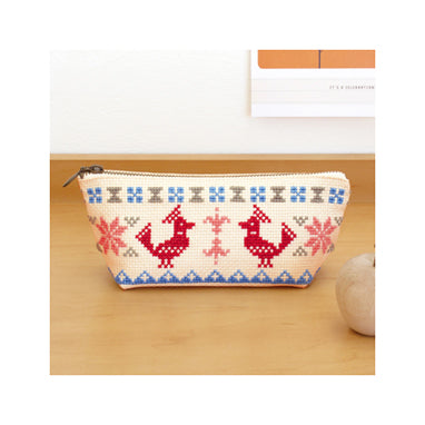 Olympus Thread Folk Birds Pencil Case Cross Stitch Kit
