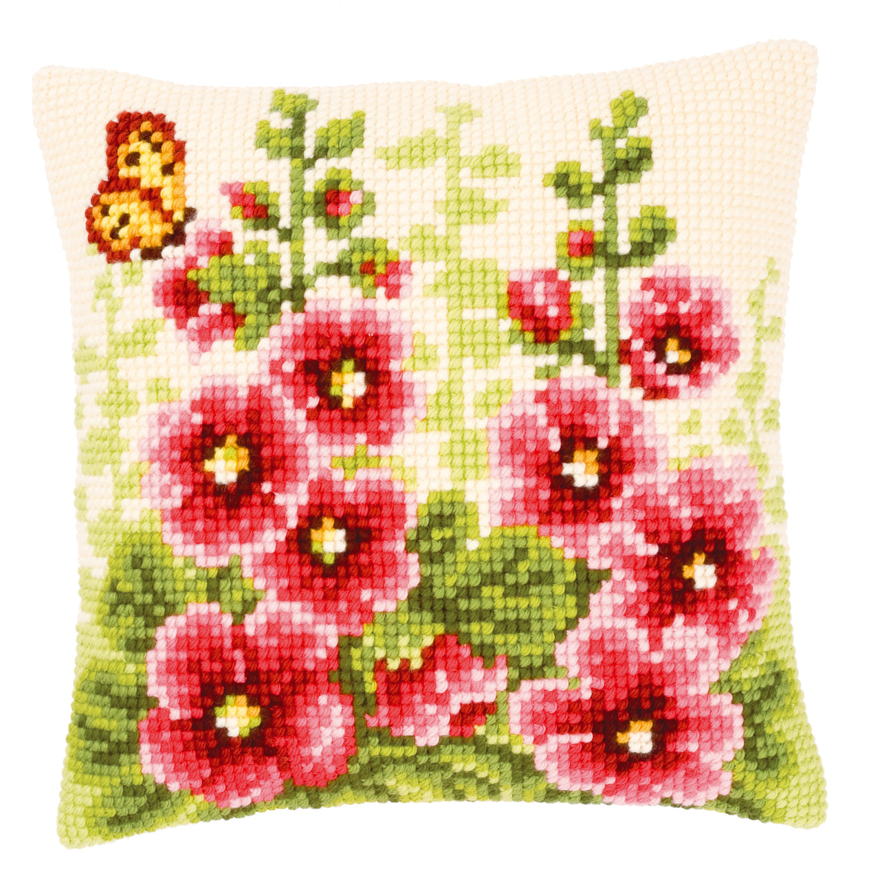 Vervaco Hollyhocks Cushion Front Cross Stitch Kit - 40cm x 40cm