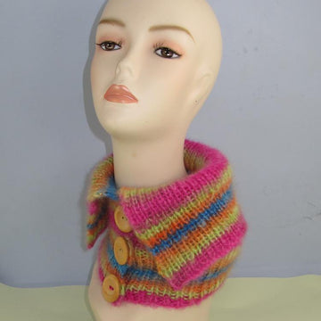 Angel Print Mohair All Rib Button Collar Cowl