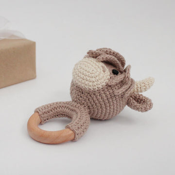 Highland cow baby rattle teether toy amigurumi crochet pattern