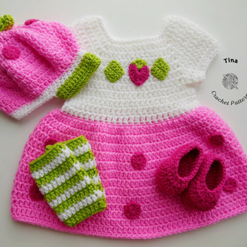 Strawberry Baby Cap, Dress and Shoes Outfit
