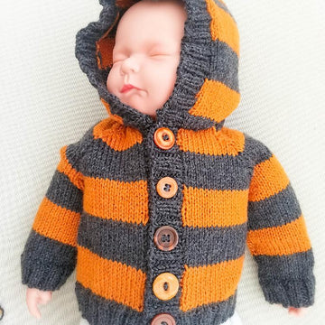 Striped Raglan Jumper Cardigan Opt. Hood