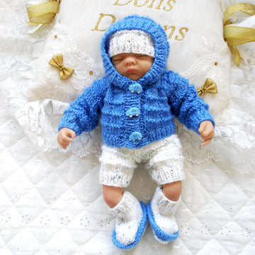 Knitting Pattern 10" Dolls clothes, Hooded Cardigan, Shorts, Hat and Boots