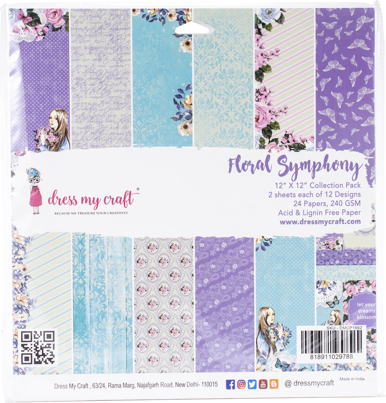 Dress My Crafts Single-Sided Paper Pad 12"X12" 24/Pkg - Floral Symphony, 12 Designs/2 Each