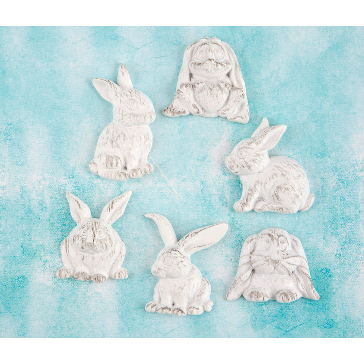 Prima Marketing Shabby Chic Treasures Resin Embellishments - Rabbits 6/Pkg