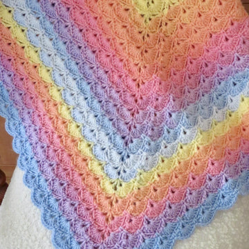 Gentle Rainbow Shell Stitch Lion Brand Baby Mandala Blanket