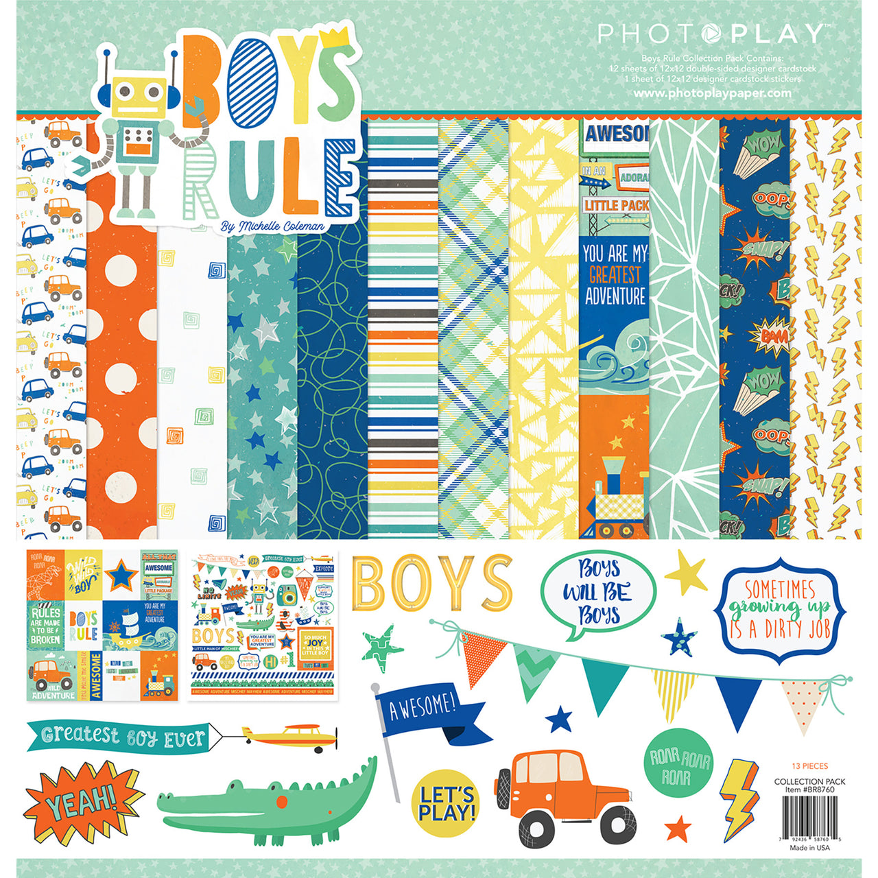 Photoplay Paper PhotoPlay Collection Pack 12"X12" - Boys Rule