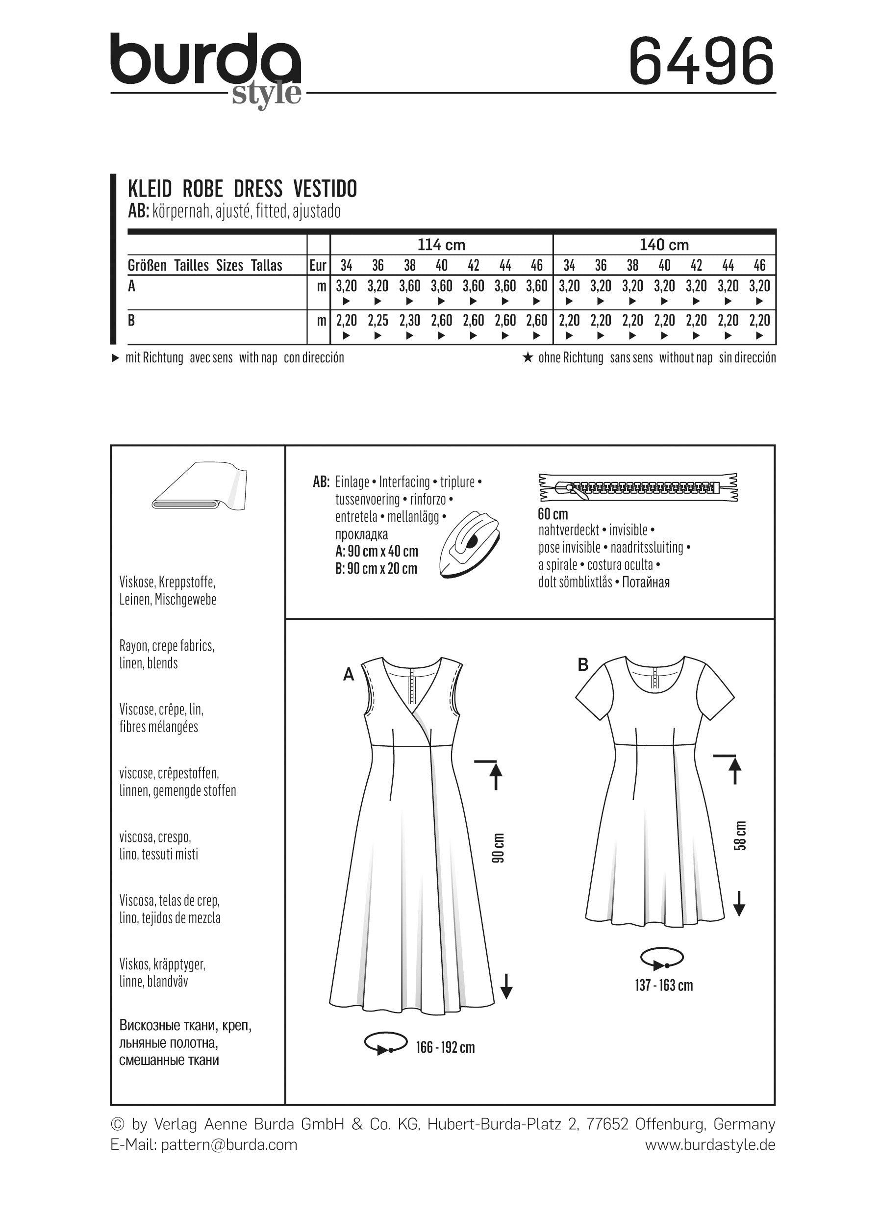 Burda Style Pattern B6496 Women's High Waist Dress