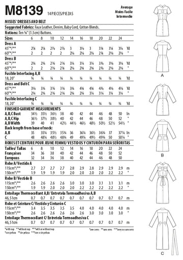 McCall's MarcyMcCalls - Misses' Dresses & Belt M8139 - Sewing Pattern