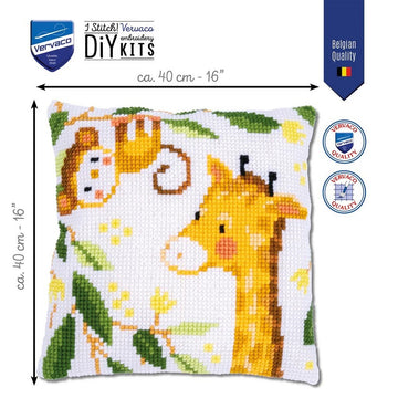 Vervaco Jungle Animals Cross Stitch Cushion Kit - 40 x 40 cm