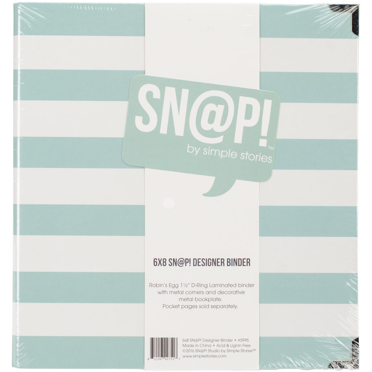 Simple Stories Sn@p! Designer Binder 6"X8" - Robin's Egg Stripe