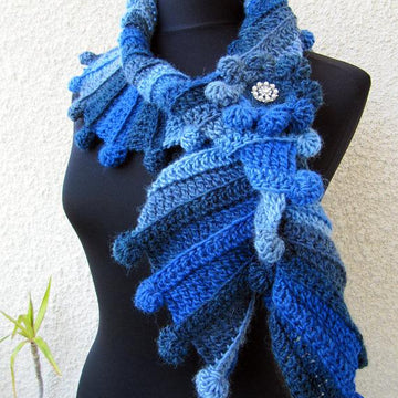 Crochet Multicolour Blue Scarf "Fantasy"