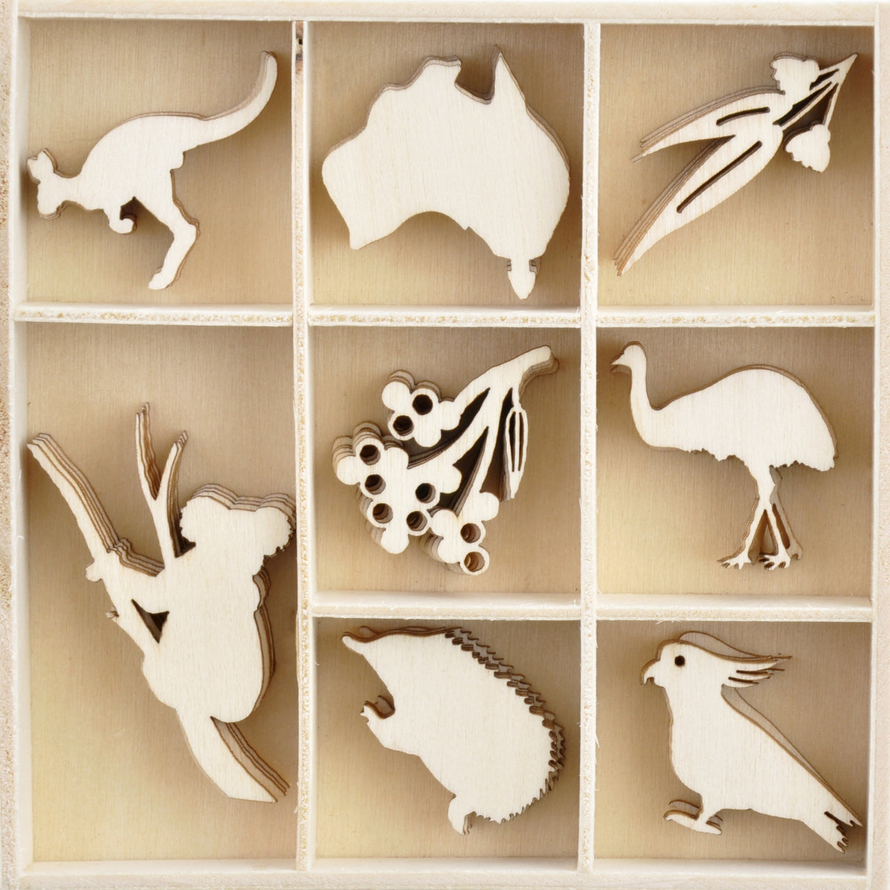 Kaisercraft Wood Mini Themed Embellishments - Under The Gum Leaves, 40/Pkg